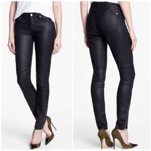 7 for all Mankind Mid-Rise Moto Black Coated Jeans
